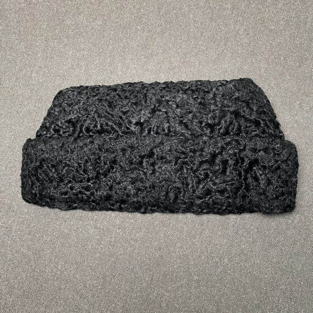 50s 60s Karakul Fur Cap L Black Astrakhan Cossack Textured